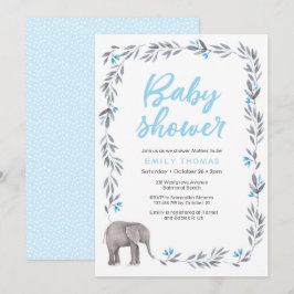 Inbjudan till elefantblått och grått Baby Shower