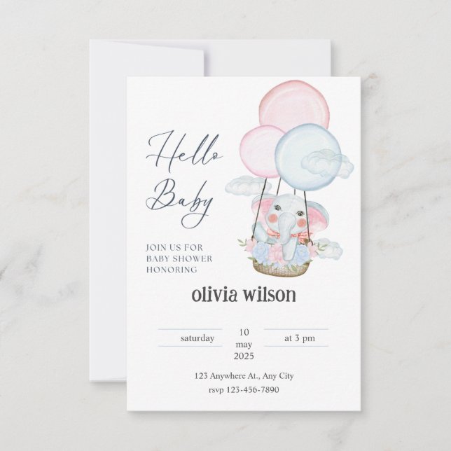 Inbjudan till elefantgiraffe baby-design (Framsida)