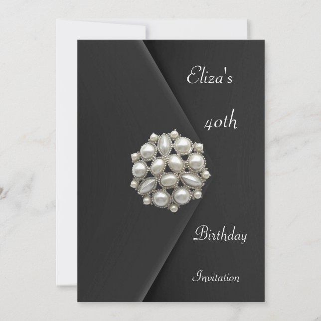 Inbjudan till Elegant 40:e Black Velvet Pearl Jewe (Framsida)