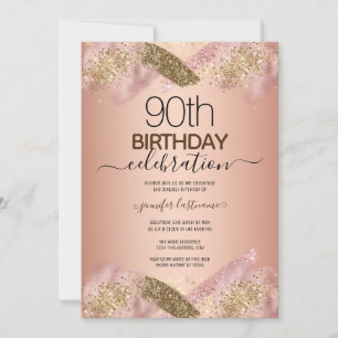 Inbjudan till elegant 90:e födelsedag Ro Guld Glit