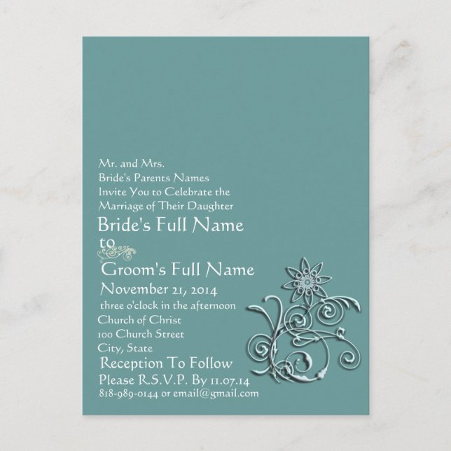Inbjudan till elegant Aqua Blue Flower Wedding (Framsida)