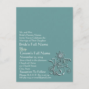 Inbjudan till elegant Aqua Blue Flower Wedding Vykort