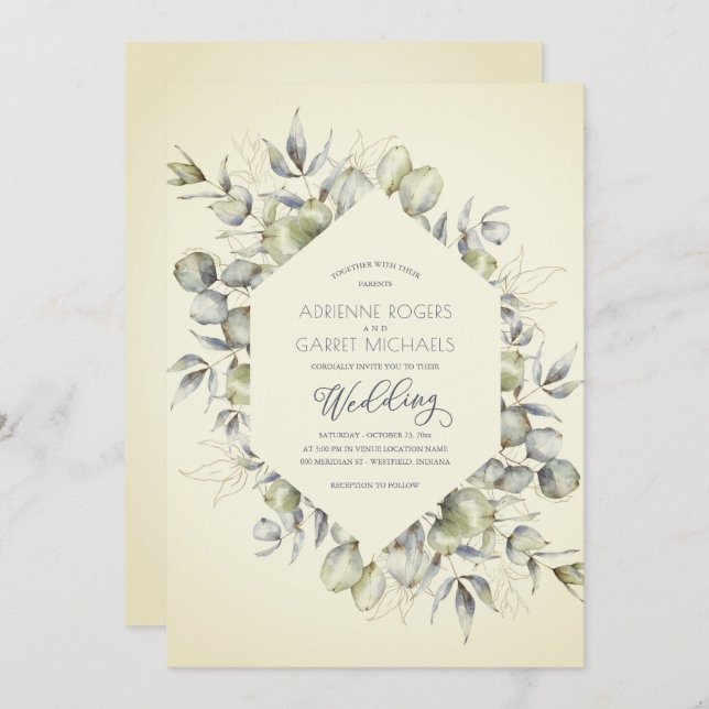 Inbjudan till elegant Autumn Eucalyptus Wedding   (Fram/baksida)