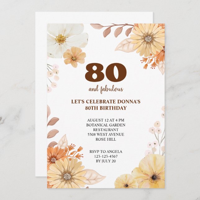 Inbjudan till elegant av 80:e födelsedagsfesten (Fram/baksida)