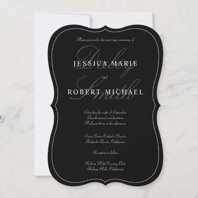 Inbjudan till elegant av typen Black & White Weddi (Framsida)