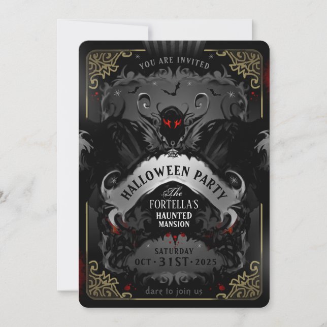 Inbjudan till elegant Batty Delight Halloween fest (Framsida)