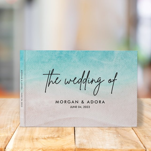 Inbjudan till elegant Beach Summer Watercolor Wedd Gästböcker (Skapare uppladdad)