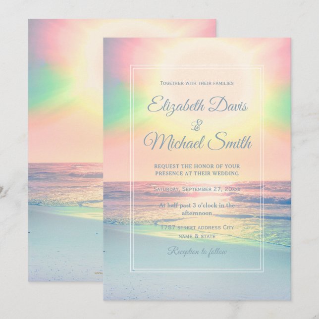 Inbjudan till elegant Beach Sunset Wedding (Fram/baksida)