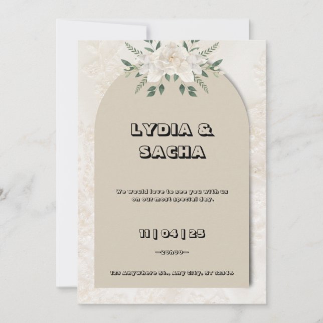 Inbjudan till elegant Beige och Grönt Wedding (Framsida)