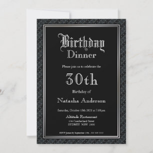 Inbjudan till elegant Black 30års födelsedag-midda