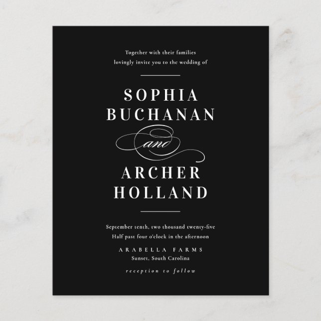 Inbjudan till elegant Black and White Budget Budge (Framsida)