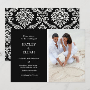 Inbjudan till elegant Black and White Damask Weddi