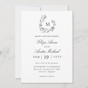 Inbjudan till elegant Black and White Monogram Brö