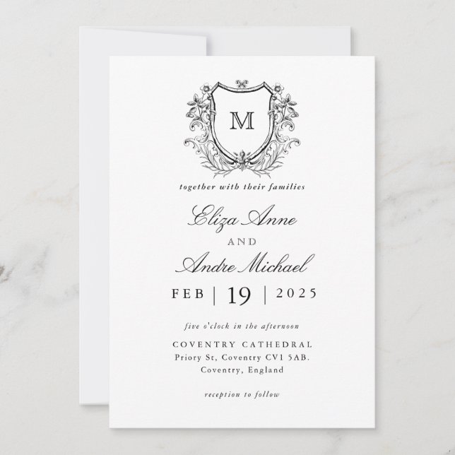 Inbjudan till elegant Black and White Monogram Brö (Framsida)