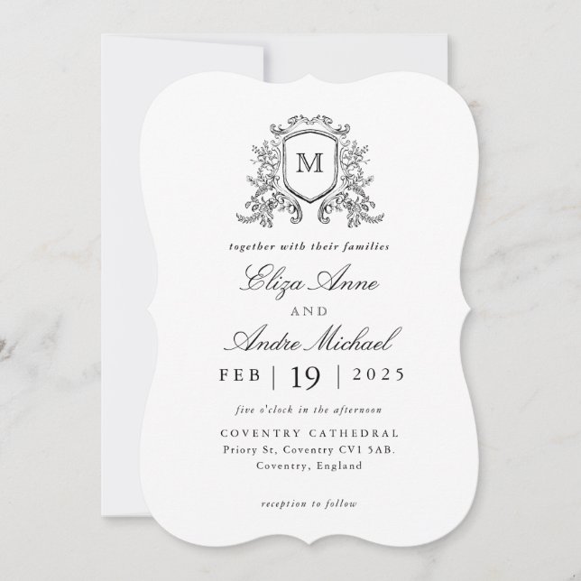 Inbjudan till elegant Black and White Monogram Brö (Framsida)