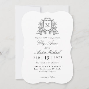 Inbjudan till elegant Black and White Monogram Brö