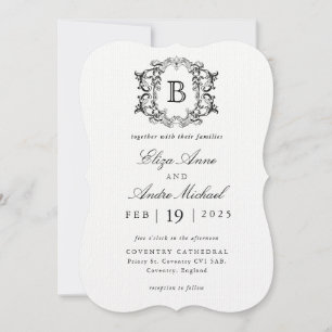 Inbjudan till elegant Black and White Monogram Brö