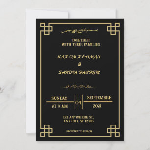 Inbjudan till elegant Black and White Muslim Weddi
