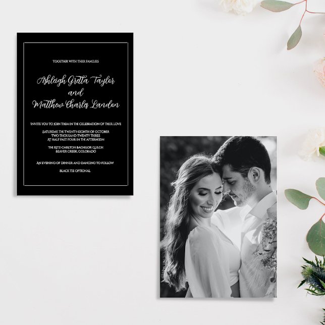 Inbjudan till elegant Black and White Photo Weddin (Skapare uppladdad)