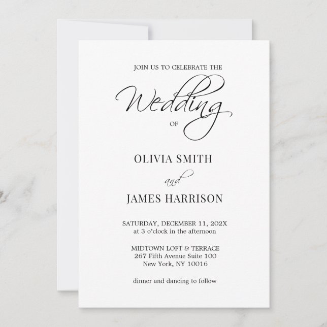 Inbjudan till elegant Black and White Simple Weddi (Framsida)