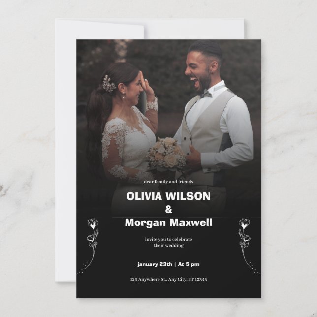 Inbjudan till elegant Black and White Wedding (Framsida)