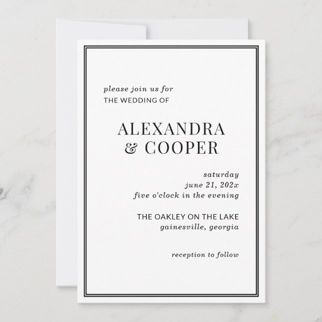 Inbjudan till elegant Black and White Wedding (Framsida)