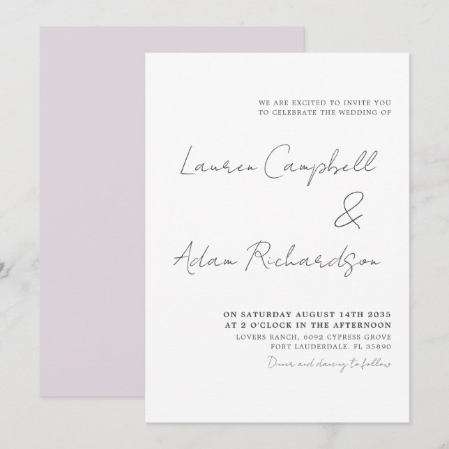 Inbjudan till elegant Black and White Wedding (Fram/baksida)