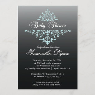 Inbjudan till elegant Black Blue Ombre Baby Shower