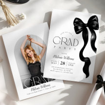 Inbjudan till elegant Black Bow Photo Grad Party