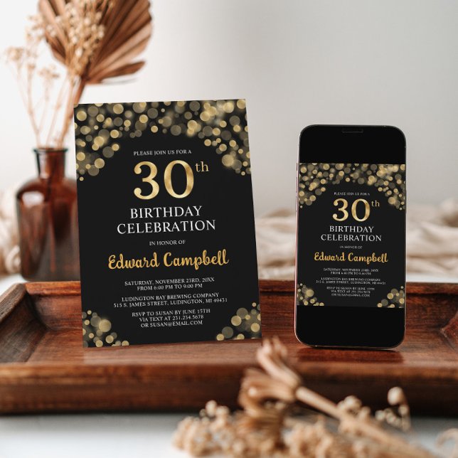 Inbjudan till elegant Black & Guld 30års födelseda (Skapare uppladdad)