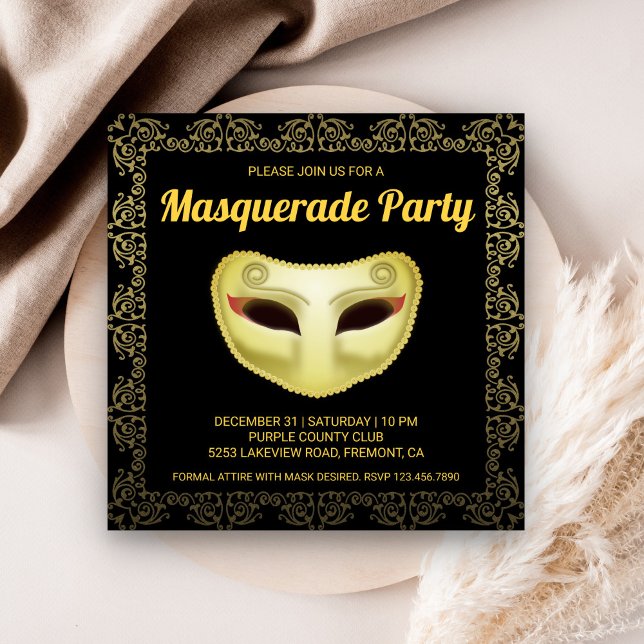 Inbjudan till elegant Black Guld Masqueraparty (Skapare uppladdad)