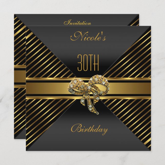 Inbjudan till elegant Black guld Rand 30års födels (Fram/baksida)