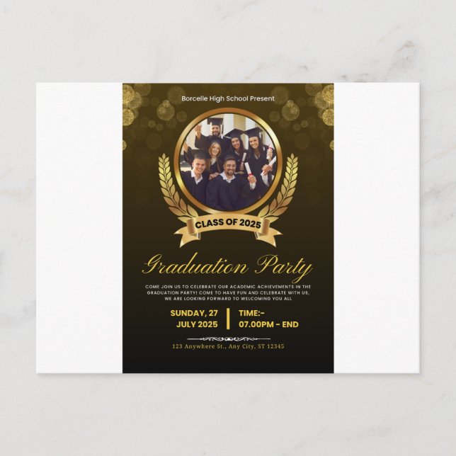 Inbjudan till elegant Black & Guld Studentfest . (Framsida)