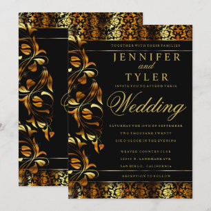 Inbjudan till Elegant Black och Rik Guld Damask