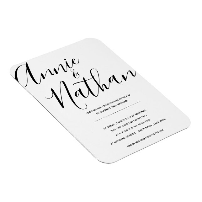 Inbjudan till elegant Black White Minimalist Weddi Magnet (Högersidan)