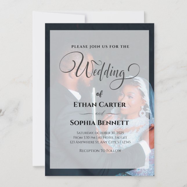 Inbjudan till elegant Black & White Wedding (Framsida)