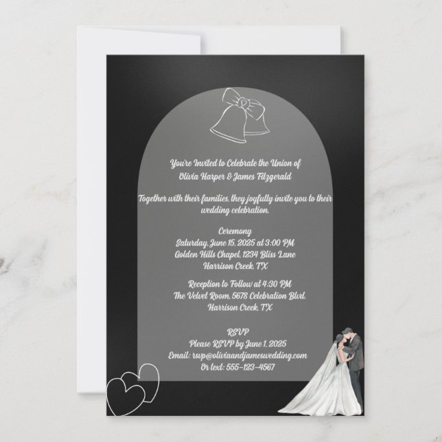 Inbjudan till elegant Black & White Wedding (Framsida)