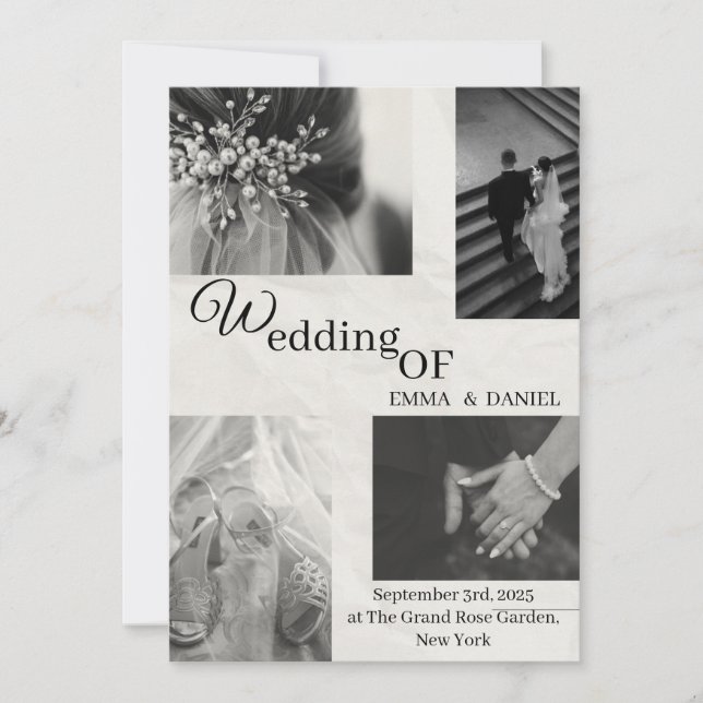 Inbjudan till elegant Black & White Wedding (Framsida)