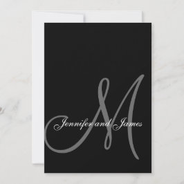 Inbjudan till elegant Black White Wedding Initial