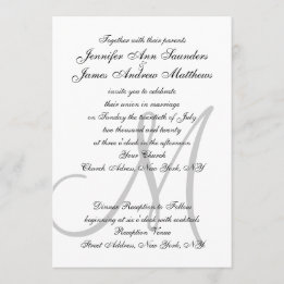 Inbjudan till elegant Black White Wedding Initial