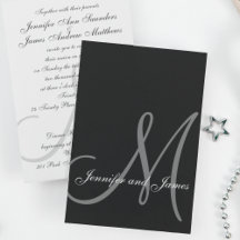 Inbjudan till elegant Black White Wedding Initial