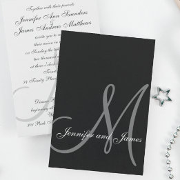 Inbjudan till elegant Black White Wedding Initial