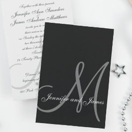 Inbjudan till elegant Black White Wedding Initial