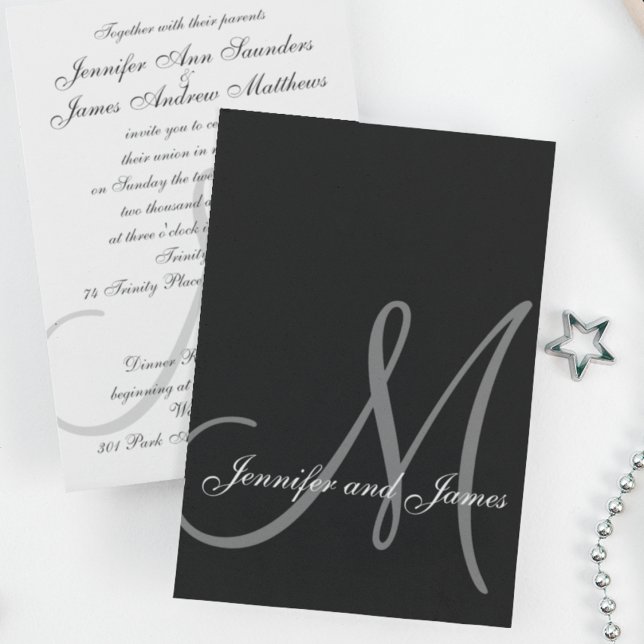 Inbjudan till elegant Black White Wedding Initial (Skapare uppladdad)