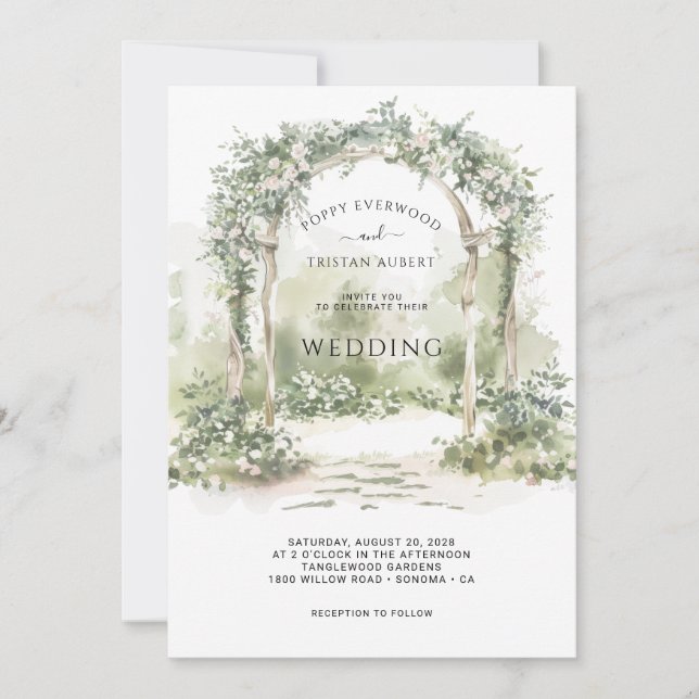 Inbjudan till elegant Blommigt Arch Garden Wedding (Framsida)