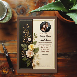 Inbjudan till elegant Blommigt Black and Cream Wed