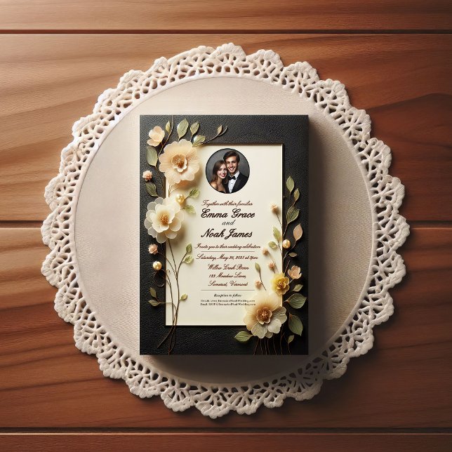 Inbjudan till elegant Blommigt Black and Cream Wed (Skapare uppladdad)