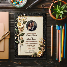Inbjudan till elegant Blommigt Black and Cream Wed
