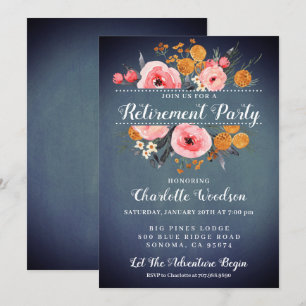 Inbjudan till elegant Blommigt Blue Pension Party