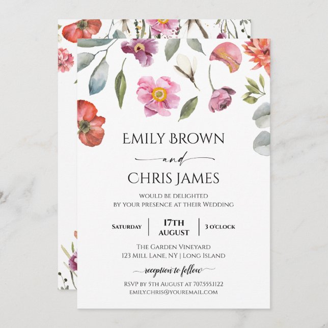 Inbjudan till elegant Blommigt Eucalyptus Wedding (Fram/baksida)